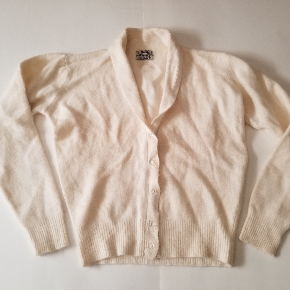Angora & Lambswool Button Down Cardigan Sweater L
